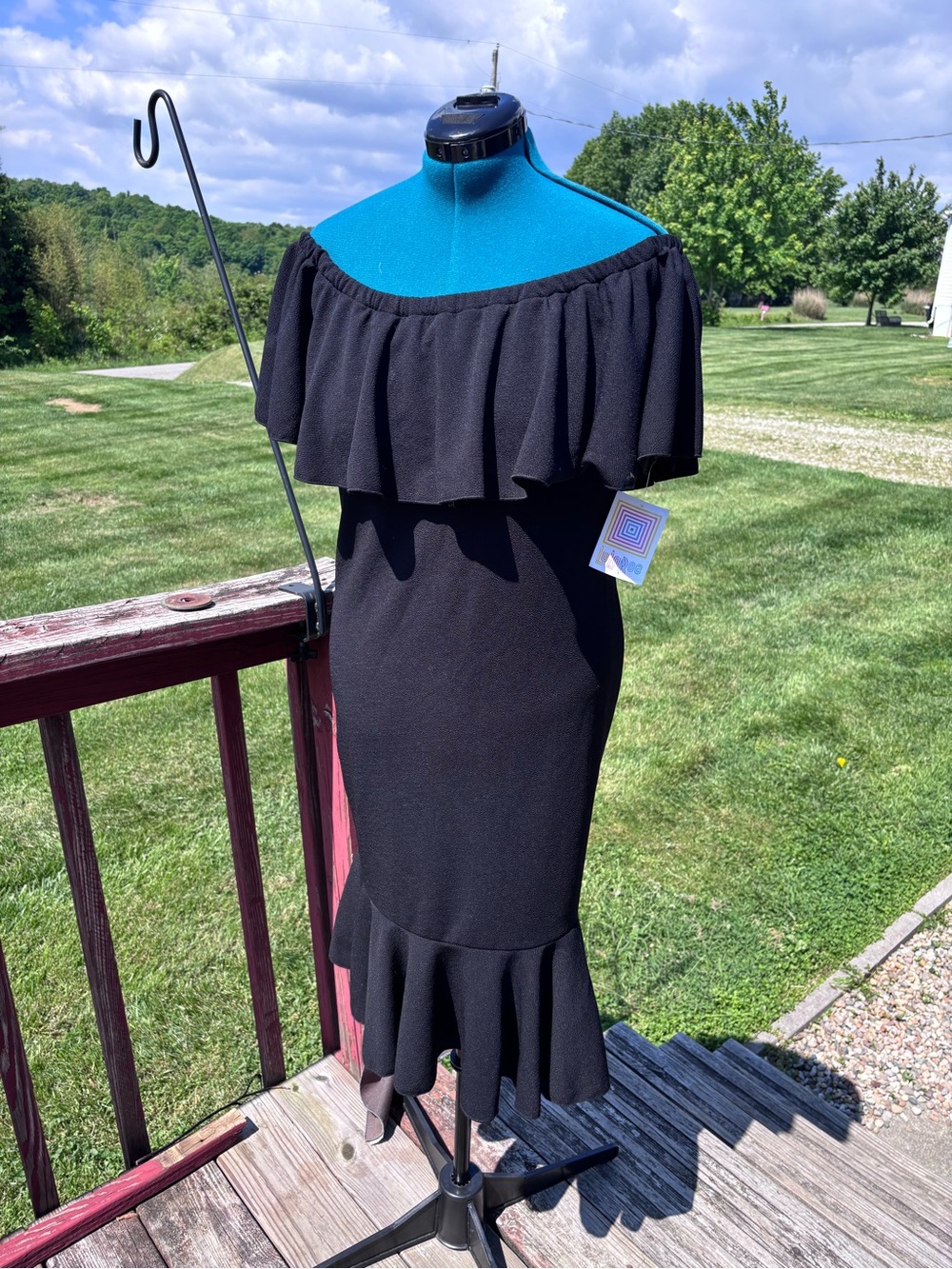 LuLaRoe Cici Black Off-Shoulder Ruffle Midi Dress
